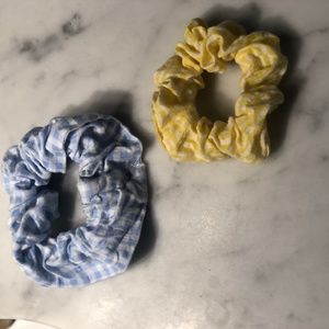 Yellow and blue gingham scrunchies set